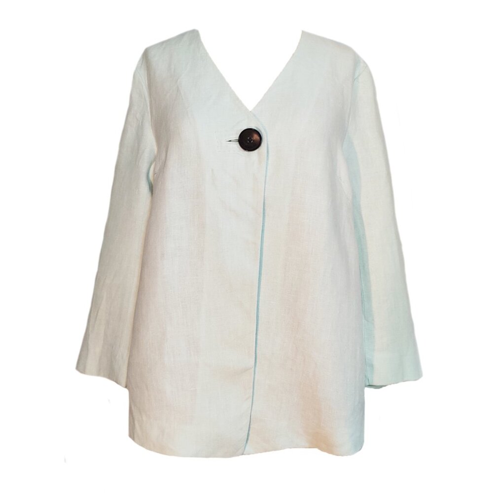 EUC Lafayette 148 New York 3/4 Sleeve Linen Cardigan Jacket Mint Green - Small 6